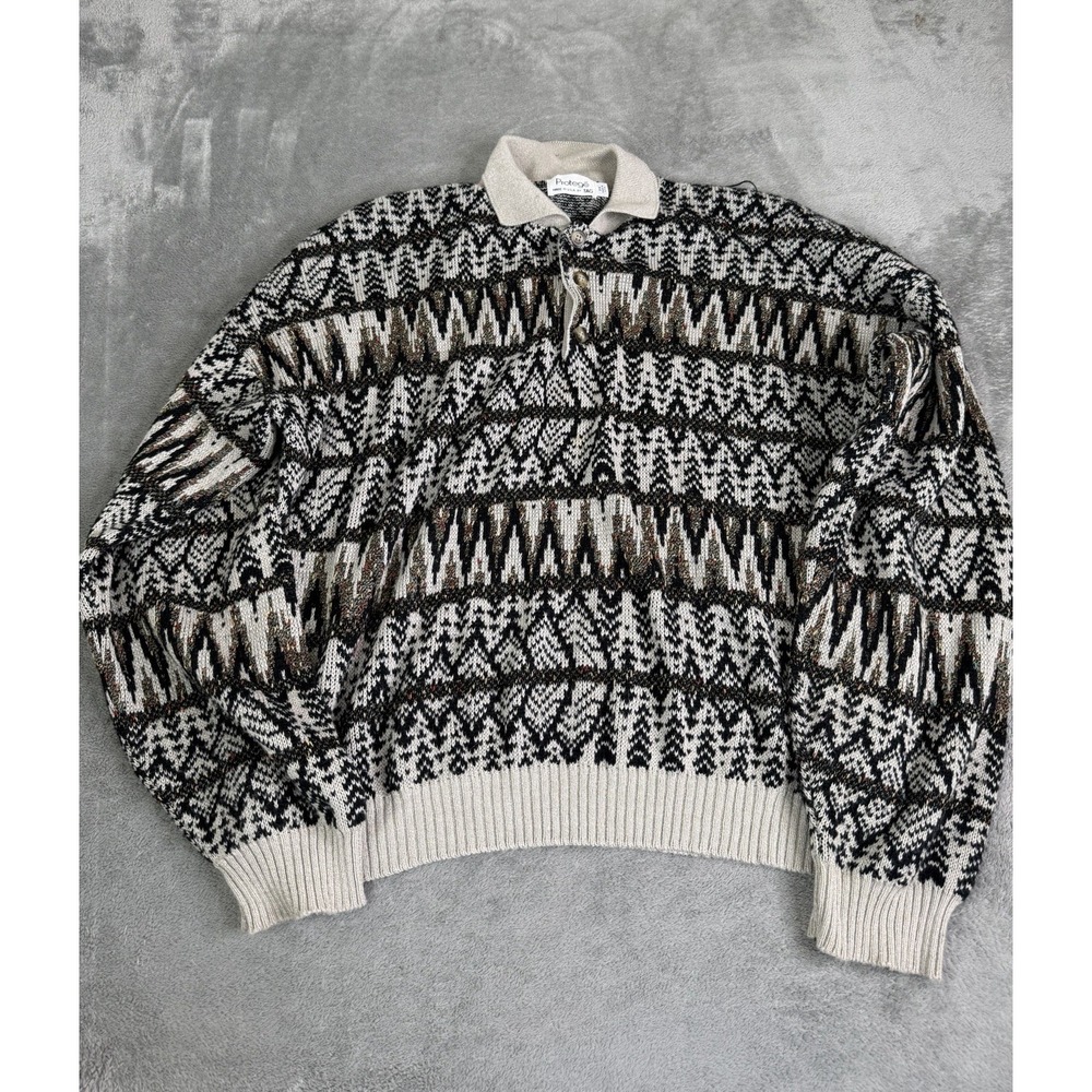 Vintage Protege 3D Knit Button Down Sweater Men's Size 2XL Beige